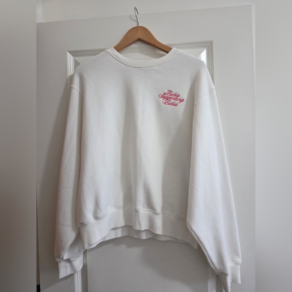 Brunette The Label White Sweatshirt with Pink "Babes Supporting Babes"